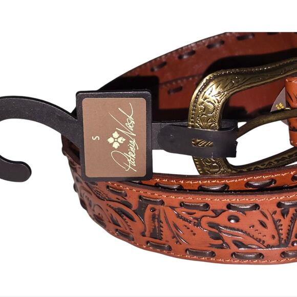 Patricia Nash Amelia Tan Tooled‎ Leather Whipstitch Western Belt Small NWT main image 4